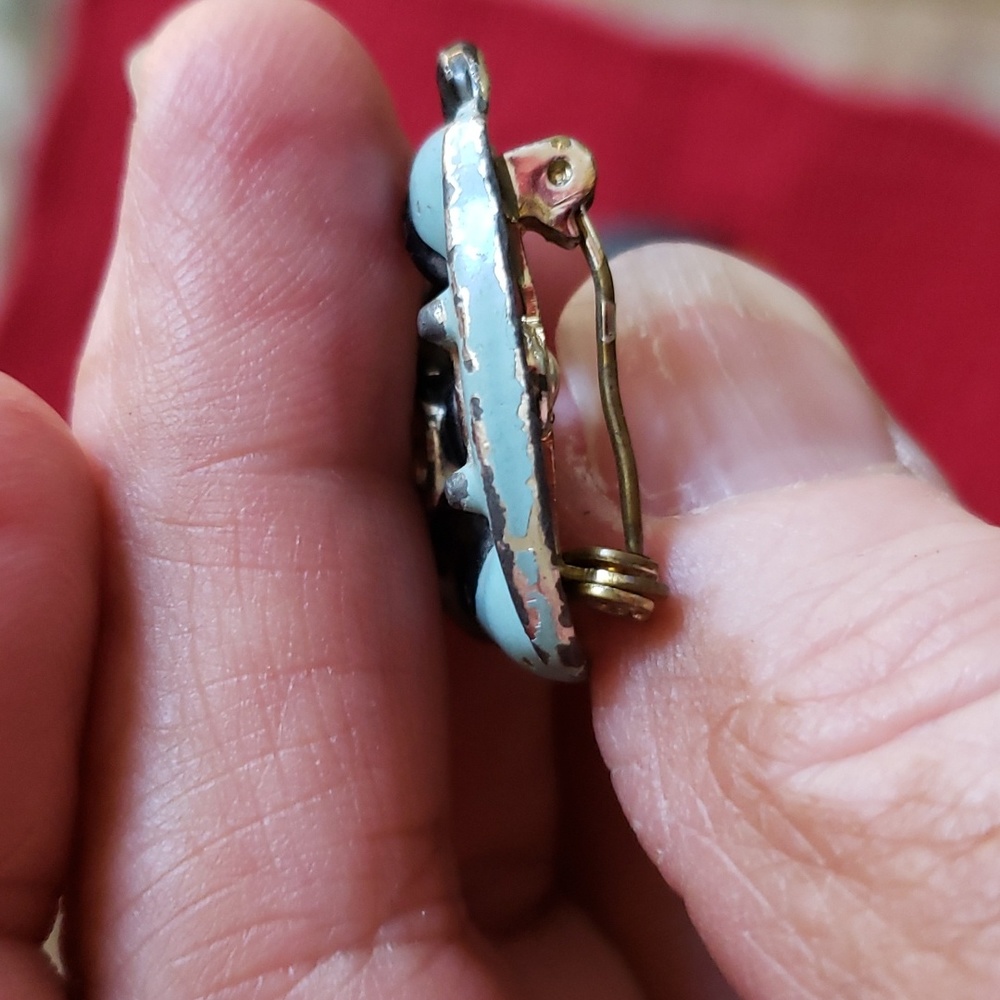 VINTAGE 1980's Rotary Phone Silver Tone Brooch Blue enamel & Diamonites (BIN 008 - Picture 3 of 5